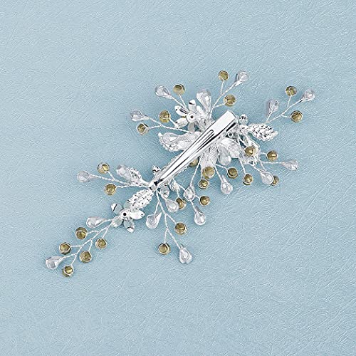 Sinide Rhinestone Wedding Hair Clips, Sinide Handmade Flower Crystal Wedding Hair Barrette Bridal Hair Accessories Headpiece Comb Barrette for Women Ladies Vintage Hair Barrette Bridesmaids Headpiece - Image 3