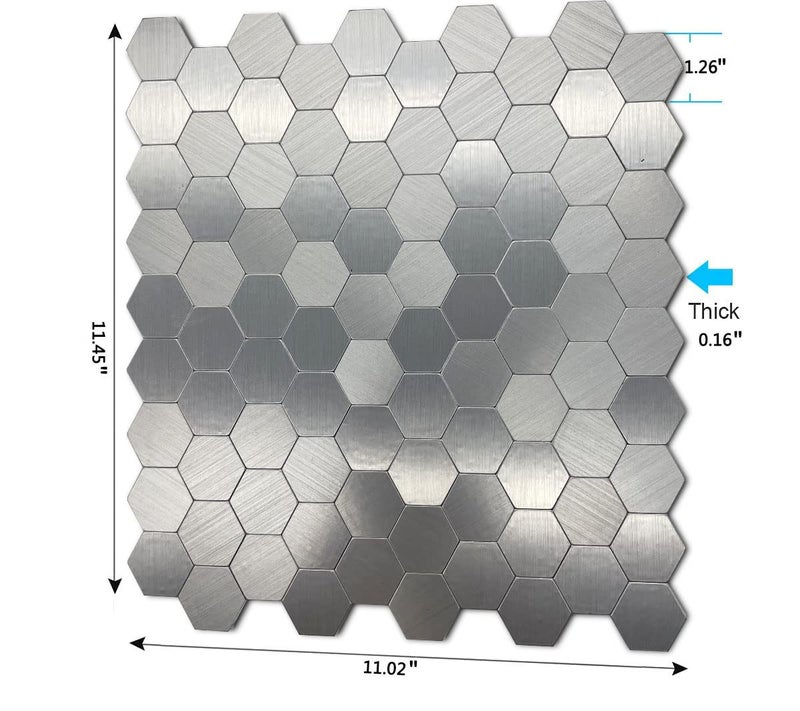 weimeisc 10-Sheet Peel and Stick Tile Backsplash, 0.15in Thickness Metal Mosaic Self Adhesive Tile for Kitchen Wall Bathroom Hexagon (Light Silver) - Image 2