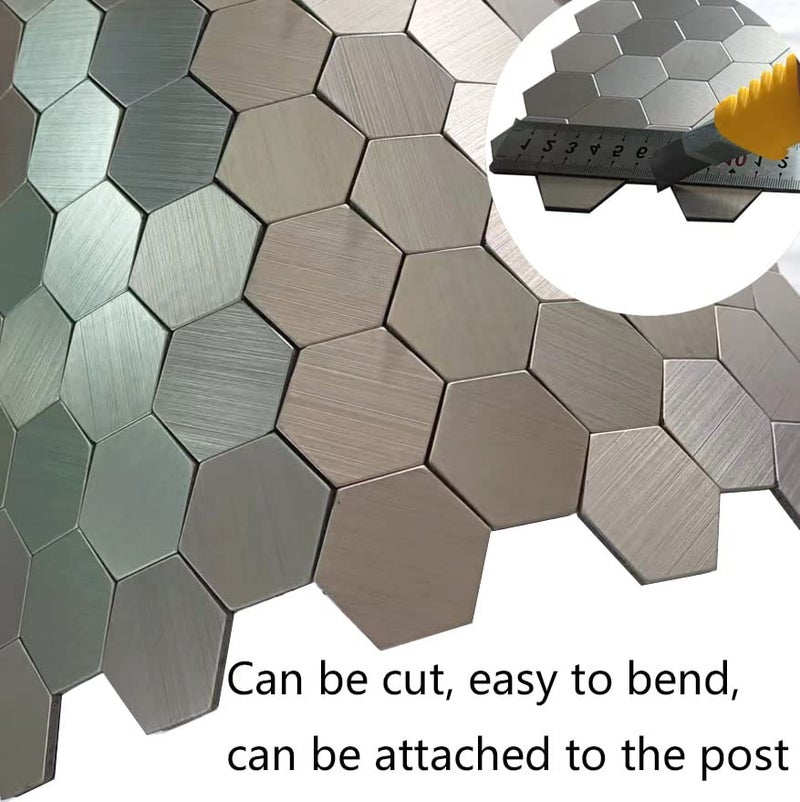 weimeisc 10-Sheet Peel and Stick Tile Backsplash, 0.15in Thickness Metal Mosaic Self Adhesive Tile for Kitchen Wall Bathroom Hexagon (Light Silver) - Image 4