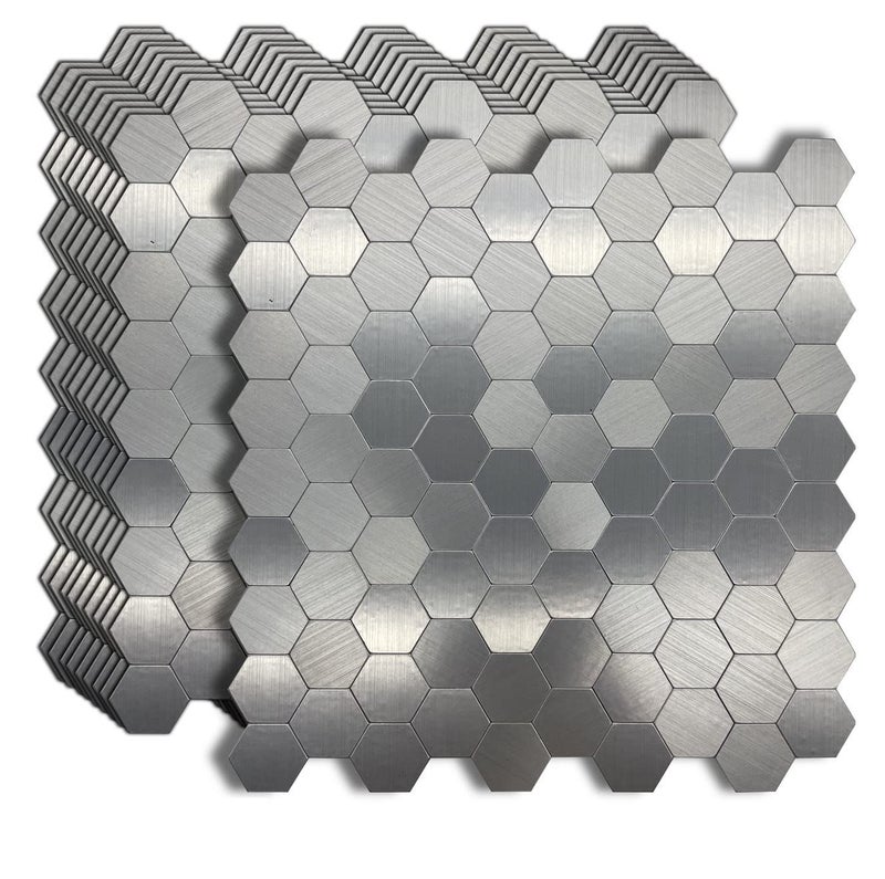 weimeisc 10-Sheet Peel and Stick Tile Backsplash, 0.15in Thickness Metal Mosaic Self Adhesive Tile for Kitchen Wall Bathroom Hexagon (Light Silver) - Image 1
