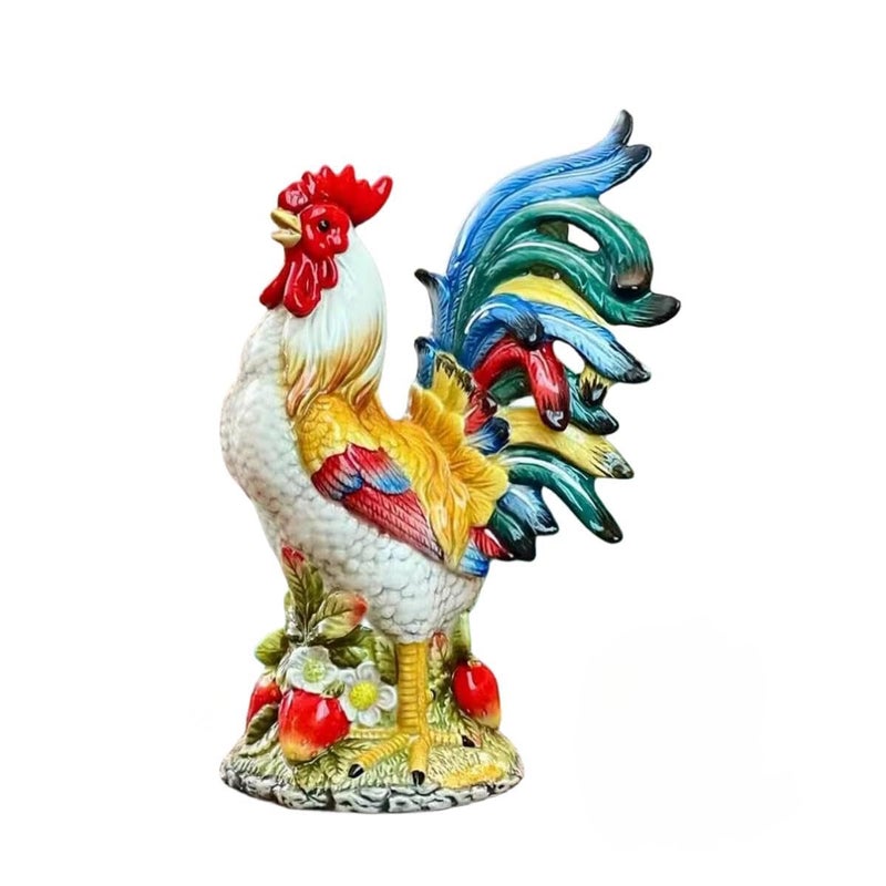 FORLONG Ceramic Collectible Figurines Statueï¼Œ3D Hand-Painted Large Strawberry Rooster Home Decoration -11.5H - Image 1