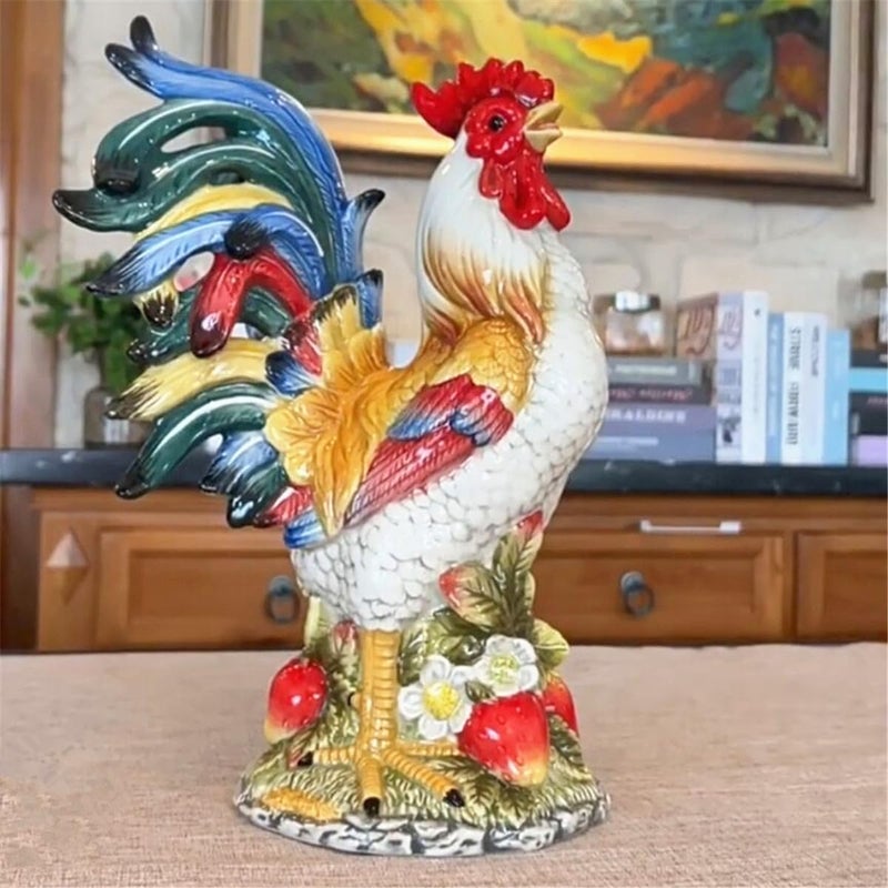 FORLONG Ceramic Collectible Figurines Statueï¼Œ3D Hand-Painted Large Strawberry Rooster Home Decoration -11.5H - Image 2