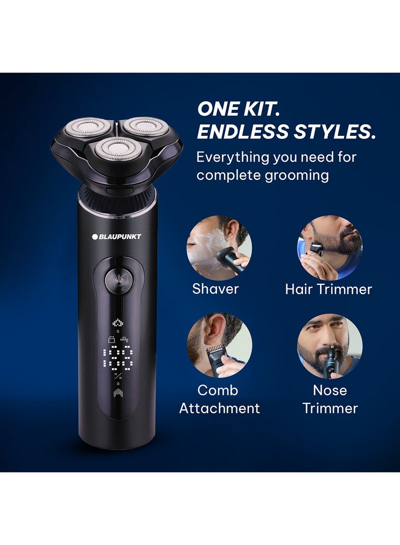 Blaupunkt 4-in-1 Shaver Grooming Kit for Men, Metal Body, Hair & Nose Trimmer, Cordless & Corded Use, LCD Display, USB-C, Wet & Dry Electric Shaver, Travel Lock, 60 Min Runtime, 2-Yr Warranty – SVM604 - Image 3