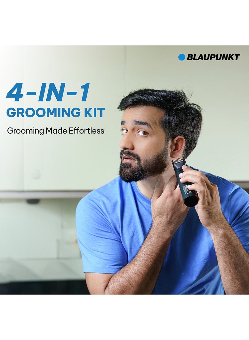 Blaupunkt 4-in-1 Shaver Grooming Kit for Men, Metal Body, Hair & Nose Trimmer, Cordless & Corded Use, LCD Display, USB-C, Wet & Dry Electric Shaver, Travel Lock, 60 Min Runtime, 2-Yr Warranty – SVM604 - Image 2