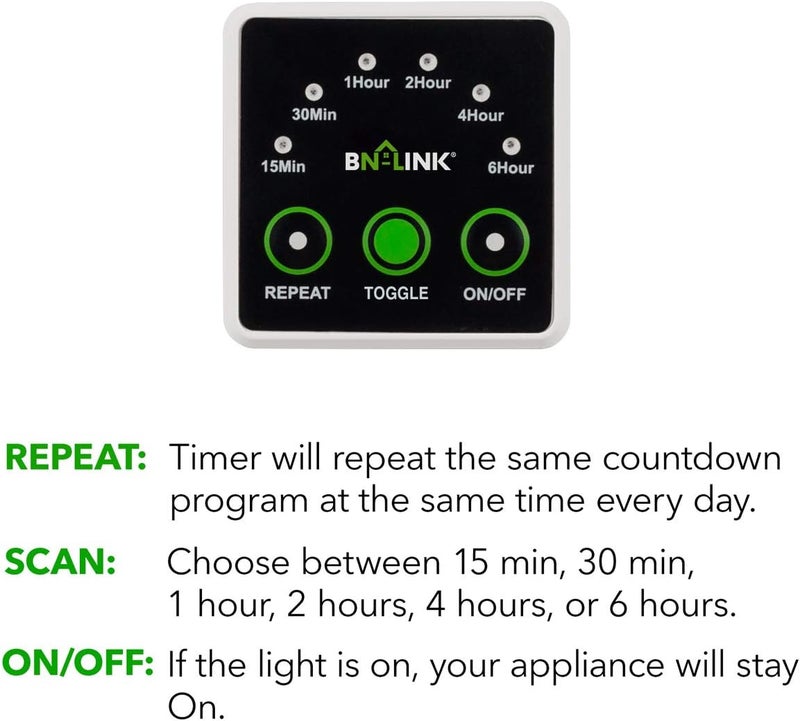 BN-LINK Smart Digital Countdown Timer, Repeat Cycle Timer with 3-Prong Grounded Outlet for Lamps, Light and Home Appliances, 15A/1875W ½ HP - Image 5