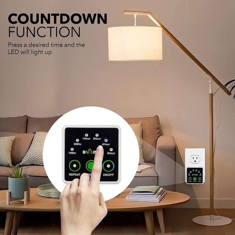 BN-LINK Smart Digital Countdown Timer, Repeat Cycle Timer with 3-Prong Grounded Outlet for Lamps, Light and Home Appliances, 15A/1875W ½ HP - Image 4