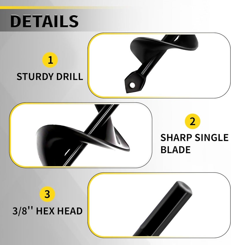 SORANGEUN Auger Drill Bit for Planting - 1.6" x 16.5" Plant Auger for Cordless Drill - Bulb Planter Tool for Bulbs Planting&Holes Digging - 3/8" Hex Drive Drill - Image 3