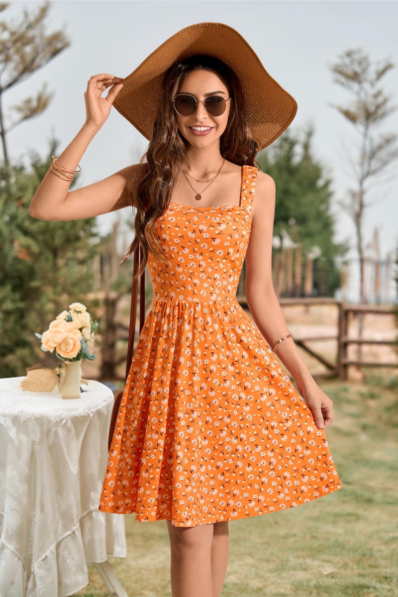 HUHOT Summer Tropical Milkmaid Sun Boho Beach Cute Elegant Orange Dresses for Women 2025 Casual Spring - Image 5