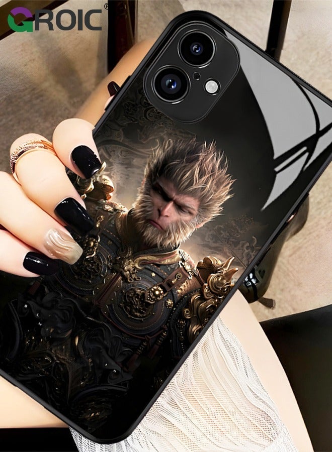 GROIC Case Compatible with iPhone 16 Plus 6.7 Inches HD Glass Screen Protector, Black Myth Wukong Pattern Case, Back Anti-Scratch TPU Bumper Shockproof and Full Coverage Lens - Image 5