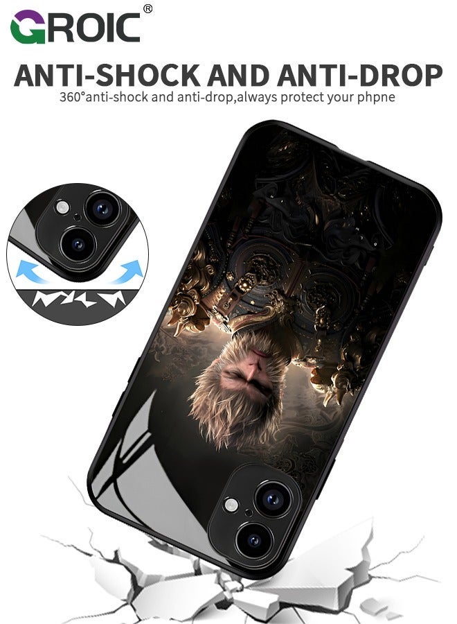 GROIC Case Compatible with iPhone 16 Plus 6.7 Inches HD Glass Screen Protector, Black Myth Wukong Pattern Case, Back Anti-Scratch TPU Bumper Shockproof and Full Coverage Lens - Image 4