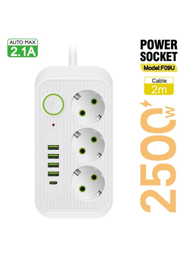 EU Plug AC Outlet Smart Power Strip Multiprise Extension Cord Electrical Socket Network Filter With USB Type C PD Fast Charging 