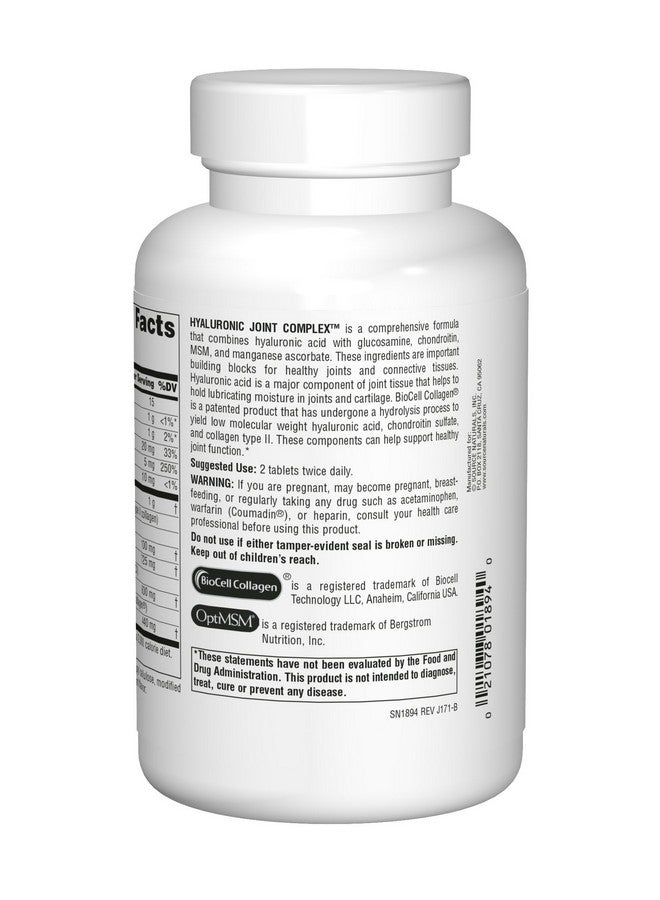 Source Naturals مركب الهيالورونيك للمفاصل مع الجلوكوزامين والكوندرويتين وMSM قوة إضافية 120 قرص - Image 3