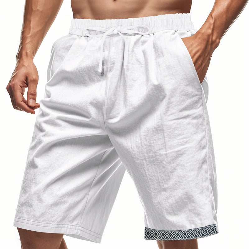 Summer Men''s Linen Loose Casual Bohemian Linen Breathable Casual Beach Shorts - Image 3