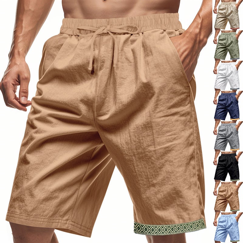 Summer Men''s Linen Loose Casual Bohemian Linen Breathable Casual Beach Shorts - Image 2