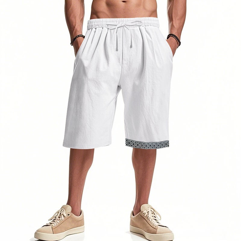 Summer Men''s Linen Loose Casual Bohemian Linen Breathable Casual Beach Shorts - Image 1