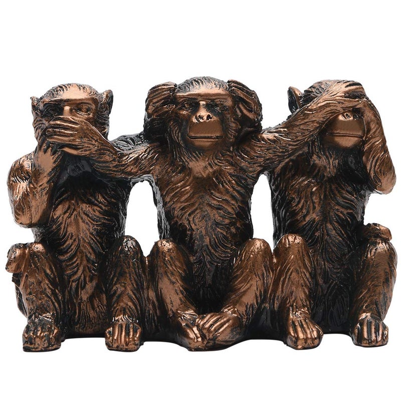 BRASSTAR BRASSTAR Three Monkeys Statue SeeNo SpeakNo HearNo Evil Brown 28 Resin Home Office Decoration Gifts PTZD047