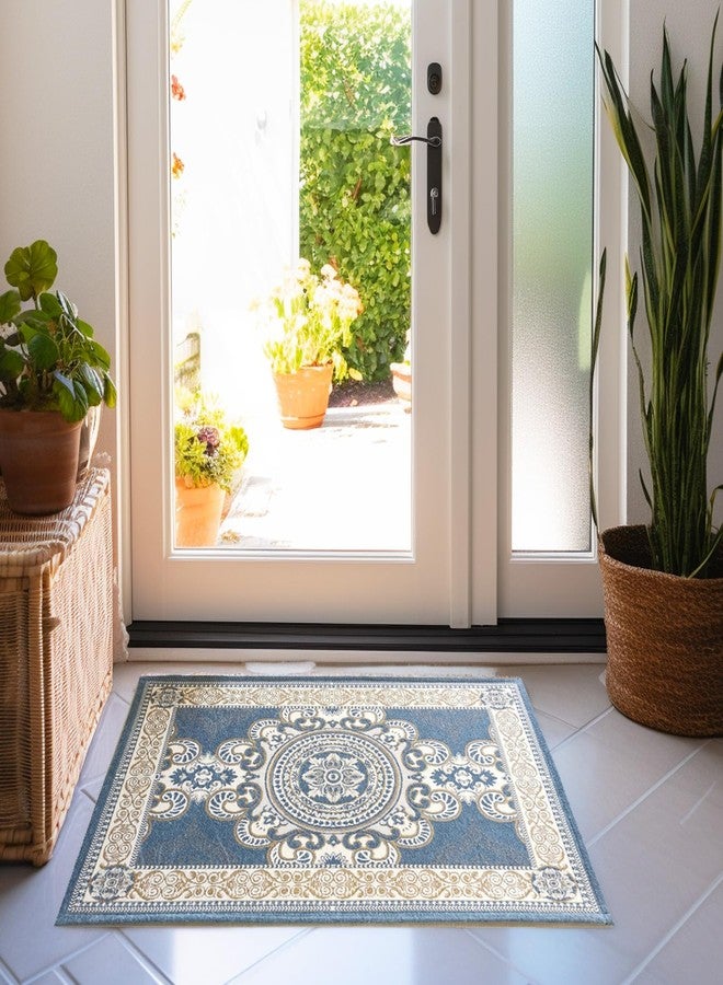 CHICHIC 32 x 48 Inch Indoor Door Mat for Home Entrance, Inside Outdoor Outside Entryway Rugs Indoor Welcome Mat Anti-Slip Rubber Back Low Profile, GrayBlue - Image 2