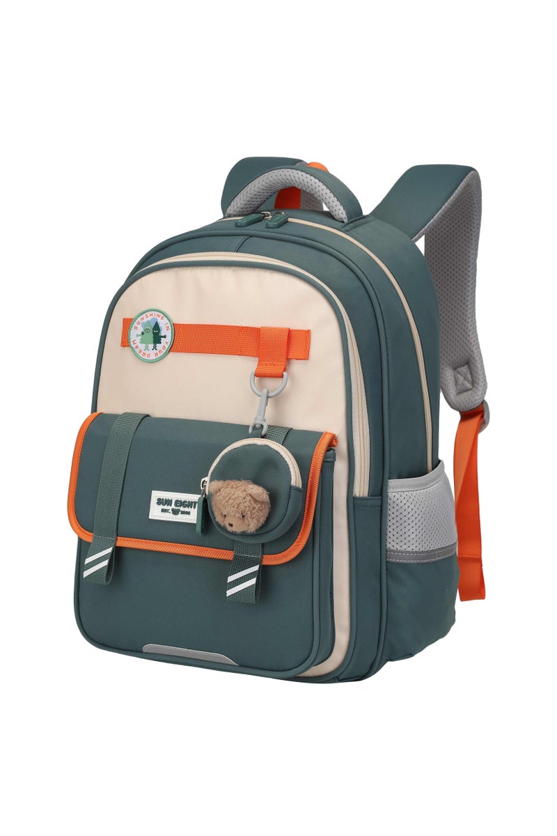 SUN EIGHT Premium 16.5-inch Light Weight School Backpack Water Resistant Polyester Kid’s Daypack for Boys, SE22222, Green Orange - Image 1