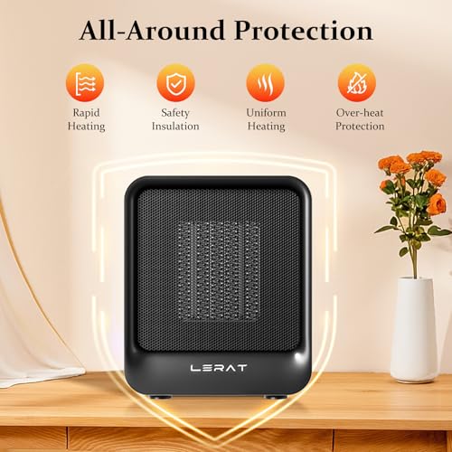 Lerat Space Heater, Portable Mini Heater for Indoor Use, 500W Fast Heating Small Desk Heater with Overheating & Tip-Over Protection, Lightweight Electric Heaters for Office, Home, Camping (Black) - Image 3