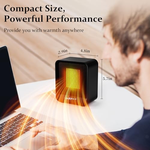 Lerat Space Heater, Portable Mini Heater for Indoor Use, 500W Fast Heating Small Desk Heater with Overheating & Tip-Over Protection, Lightweight Electric Heaters for Office, Home, Camping (Black) - Image 4