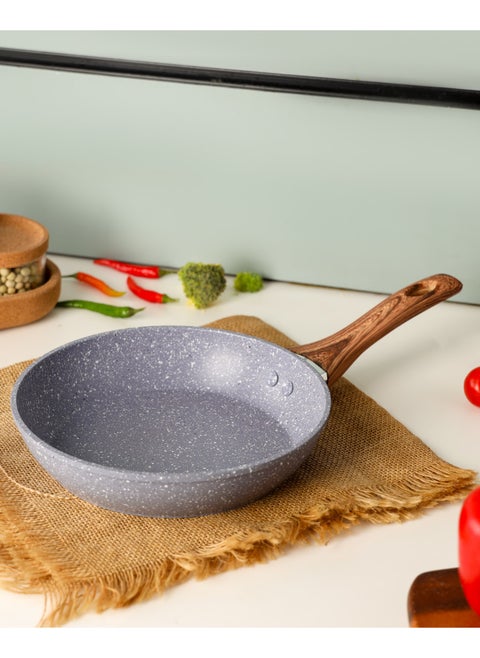20/22/24/26/28/30 cm Essential Frypan Strong Forged Aluminum Body with Granite Coating and Heat Resistant Wooden Finish Bakelite Handle