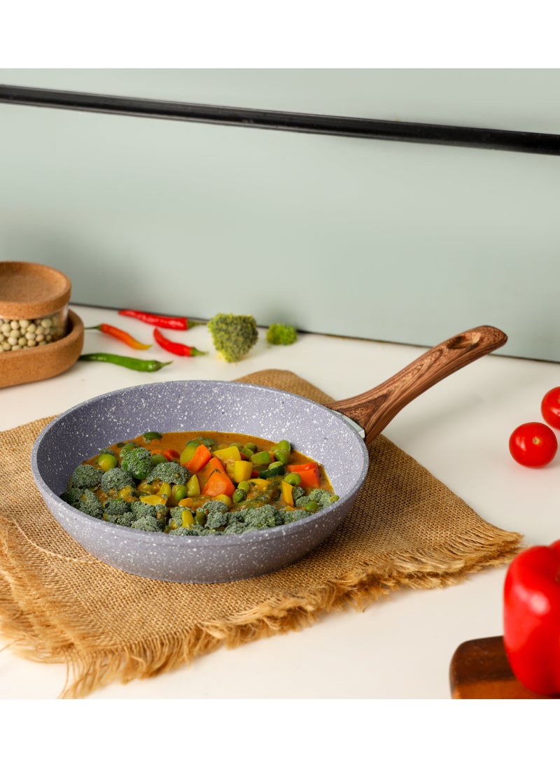 20/22/24/26/28/30 cm Essential Frypan Strong Forged Aluminum Body with Granite Coating and Heat Resistant Wooden Finish Bakelite Handle