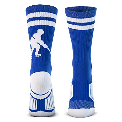 ChalkTalkSPORTS Hockey Performance Crew Socks - Hockey Player - Mid-Calf Socks - Royal/White - Adult Size - Image 1