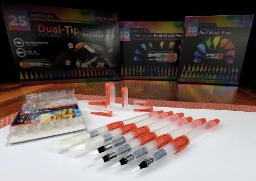 ArtShip Design 6 Water Brush Pens - Nylon Bristle Tips, Double Pack of Both Flat and Round Shaped Tips in 3 Sizes Each, Water Fillable Self-Moistening for Watercolor, Blending, Ink, Gouache, Aquarelle, Acrylic Paint - Image 2