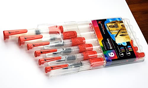 ArtShip Design 6 Water Brush Pens - Nylon Bristle Tips, Double Pack of Both Flat and Round Shaped Tips in 3 Sizes Each, Water Fillable Self-Moistening for Watercolor, Blending, Ink, Gouache, Aquarelle, Acrylic Paint - Image 5