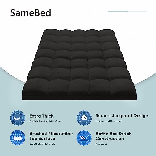 SameBed وسادة مرتبة SameBed كوين، غطاء مرتبة سميك إضافي لآلام الظهر، واقي مرتبة مبرد مع جيب عميق 8-21 بوصة، حشوة بديلة من الريش، أسود - Image 2