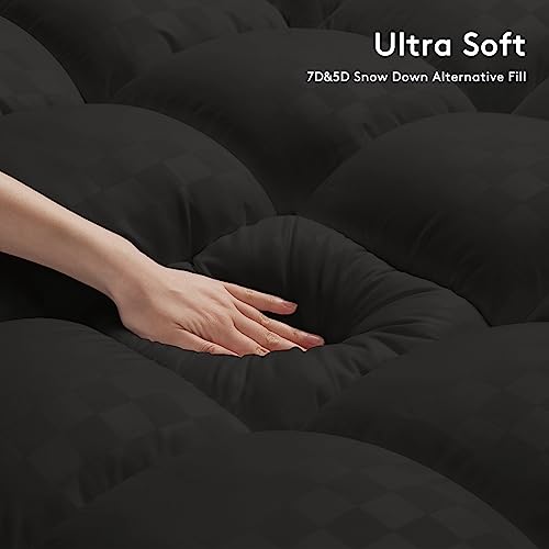 SameBed وسادة مرتبة SameBed كوين، غطاء مرتبة سميك إضافي لآلام الظهر، واقي مرتبة مبرد مع جيب عميق 8-21 بوصة، حشوة بديلة من الريش، أسود - Image 3