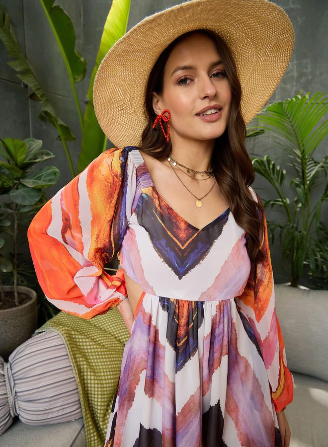 Sassafras Multi Chevron Back Cut-Out Mini Dress - Image 4