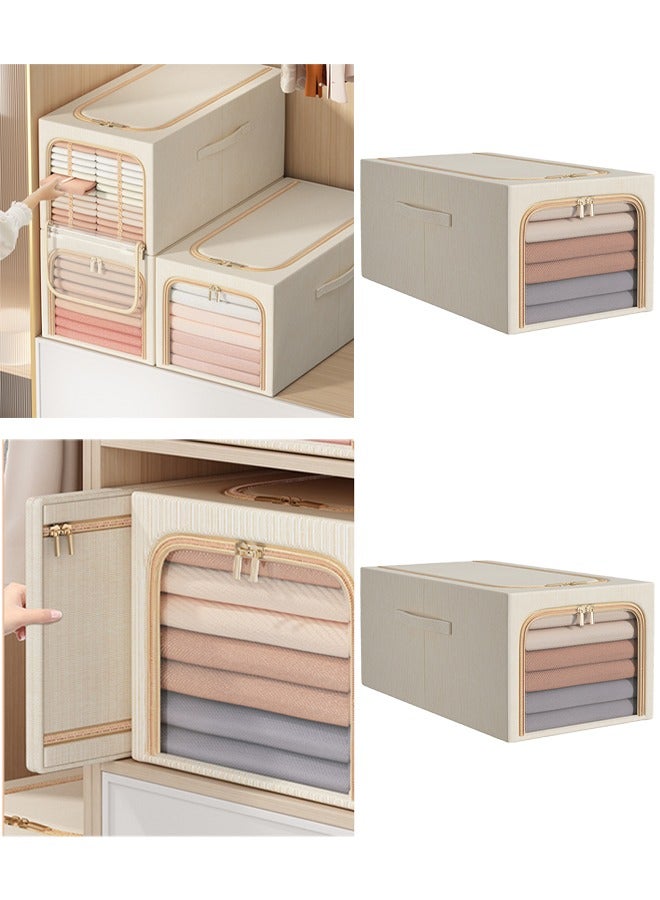 DUNISO 2 PCS clothing storage boxes with metal frames, foldable clothing storage bag storage compartments with lids and handles, wardrobe cloth storage box containers for organizing bedrooms, wardrobes, clothing, and blankets - Image 1