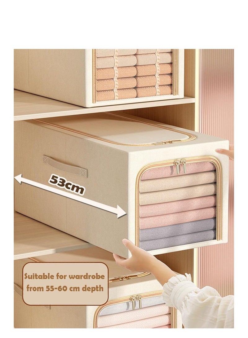 DUNISO 2 PCS clothing storage boxes with metal frames, foldable clothing storage bag storage compartments with lids and handles, wardrobe cloth storage box containers for organizing bedrooms, wardrobes, clothing, and blankets - Image 5