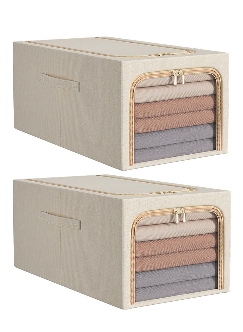 DUNISO 2 PCS clothing storage boxes with metal frames, foldable clothing storage bag storage compartments with lids and handles, wardrobe cloth storage box containers for organizing bedrooms, wardrobes, clothing, and blankets - Image 3