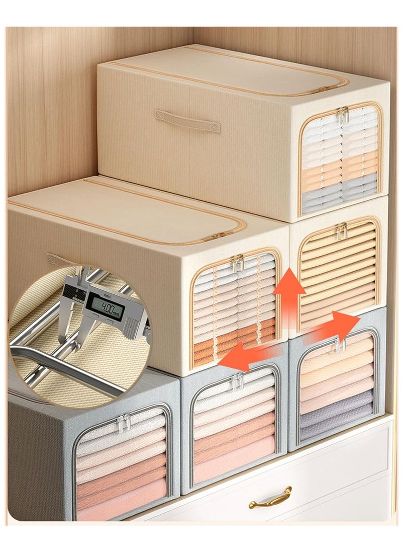 DUNISO 2 PCS clothing storage boxes with metal frames, foldable clothing storage bag storage compartments with lids and handles, wardrobe cloth storage box containers for organizing bedrooms, wardrobes, clothing, and blankets - Image 2