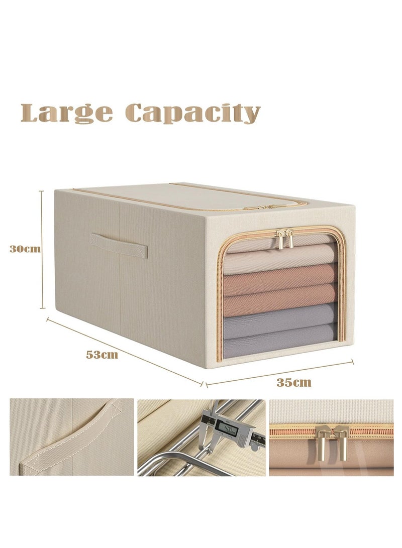 DUNISO 2 PCS clothing storage boxes with metal frames, foldable clothing storage bag storage compartments with lids and handles, wardrobe cloth storage box containers for organizing bedrooms, wardrobes, clothing, and blankets - Image 4