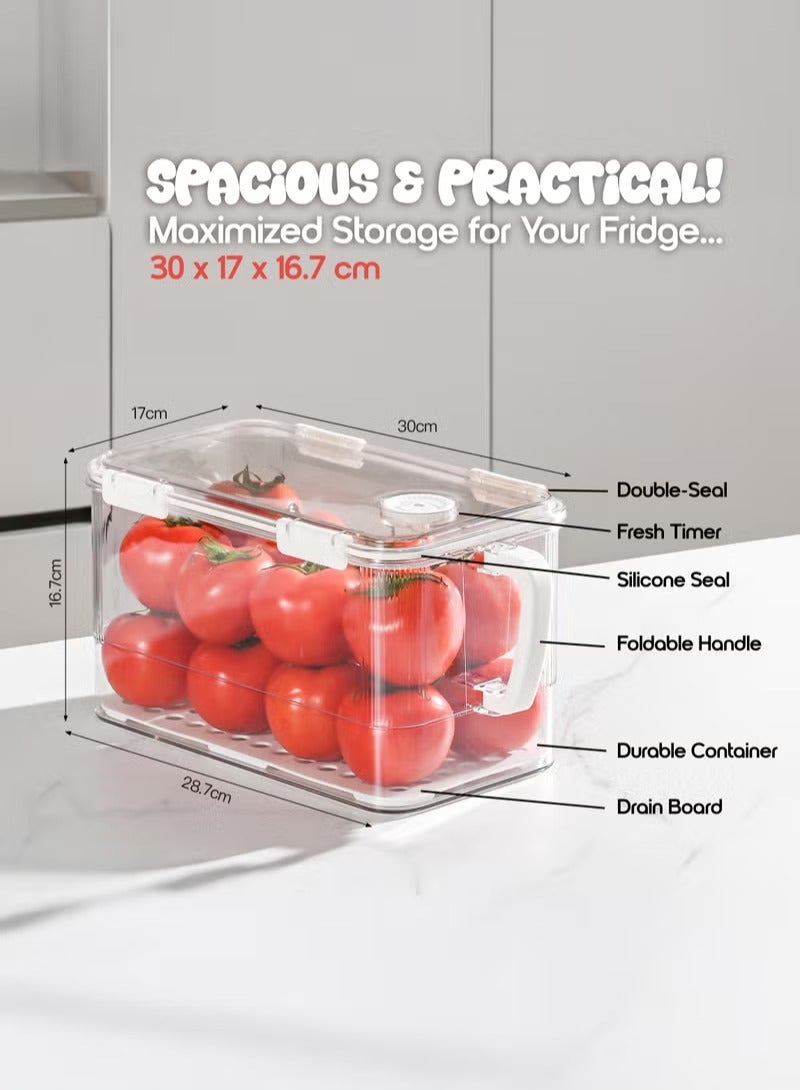 Refrigerator Storage Container (with Lid) — Leak-proof Sealing Latch, Built-in Foldable Handle — Stackable Refrigerator Organizer for Fruits, Vegetables, Meat, Snacks, and More. 6.2L - Image 2