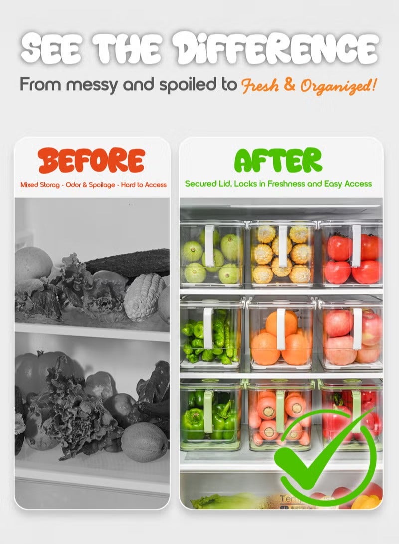 Refrigerator Storage Container (with Lid) — Leak-proof Sealing Latch, Built-in Foldable Handle — Stackable Refrigerator Organizer for Fruits, Vegetables, Meat, Snacks, and More. 6.2L - Image 3