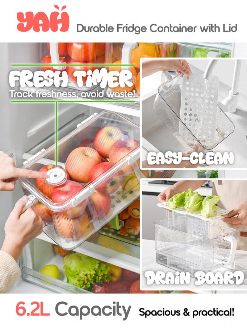Refrigerator Storage Container (with Lid) — Leak-proof Sealing Latch, Built-in Foldable Handle — Stackable Refrigerator Organizer for Fruits, Vegetables, Meat, Snacks, and More. 6.2L - Image 4