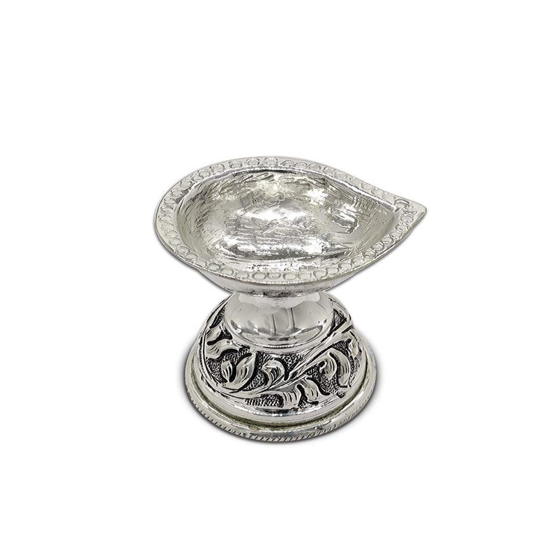 MAA SILVER Pure Silver Diya with Leaf Shape Design Antique Oxidised Finish BIS Hallmarked Perfect for Gift and Pooja Use 925 Purity35 Grams Silver