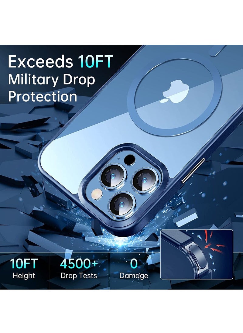 Generic - Built in Magnets Compatible with MagSafe Clear Hard PC Back Cover Soft TPU Frame Shockproof Protective Slim Bumper Case for iPhone 13 Pro Max_Blue - Image 1