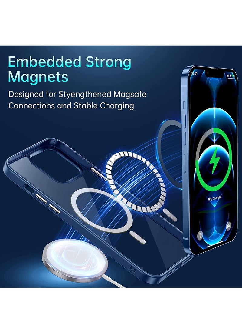 Generic - Built in Magnets Compatible with MagSafe Clear Hard PC Back Cover Soft TPU Frame Shockproof Protective Slim Bumper Case for iPhone 13 Pro Max_Blue - Image 1