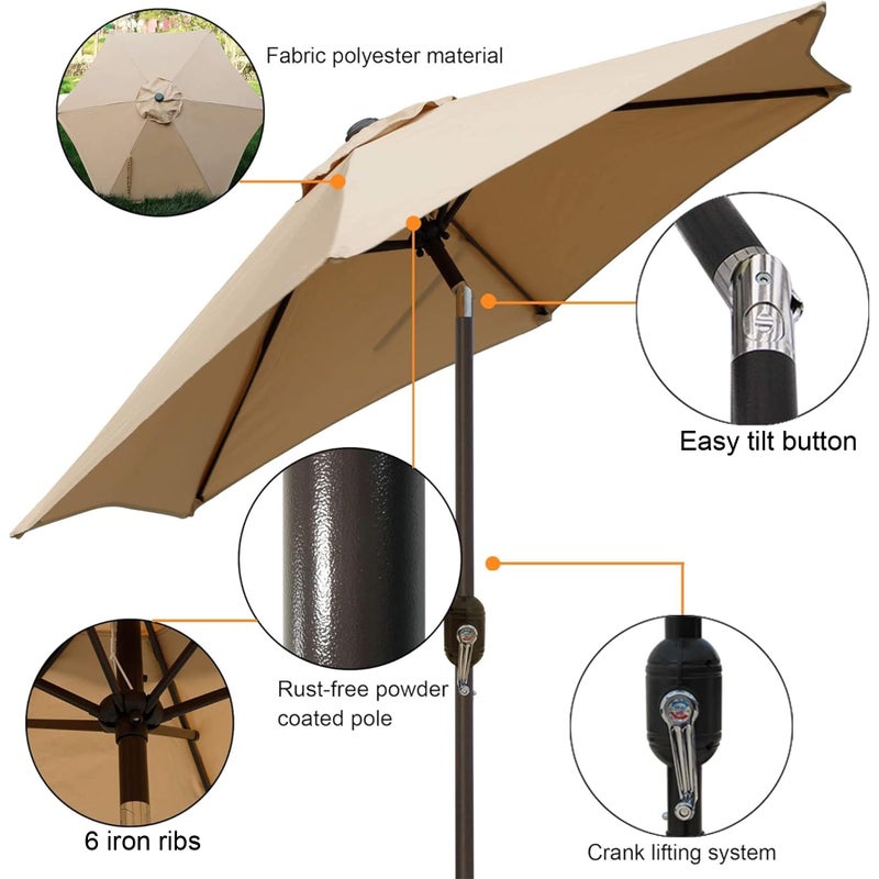 Blissun 7.5 ft Patio Umbrella, Yard Umbrella, Outdoor Market Umbrella with Push Button Tilt Crank (Tan) - Image 2
