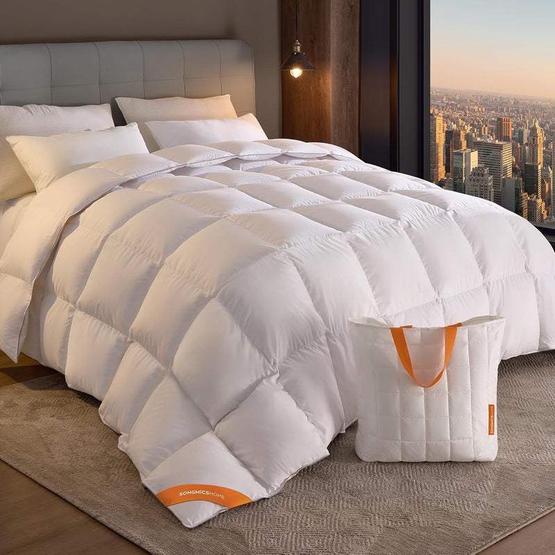 SONGMICS HOME Down Comforter, Down Duvet, King Size Duvet Insert, Feather Comforter with Corner Loops, 65 oz Filling, for All Seasons, Winter, Hotel, 106 x 90 Inches, Cloud White - Image 1