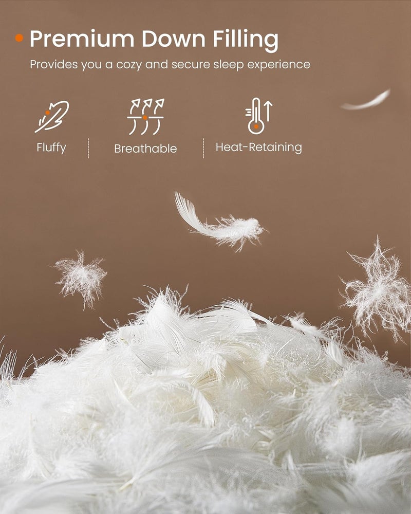 SONGMICS HOME Down Comforter, Down Duvet, King Size Duvet Insert, Feather Comforter with Corner Loops, 65 oz Filling, for All Seasons, Winter, Hotel, 106 x 90 Inches, Cloud White - Image 2