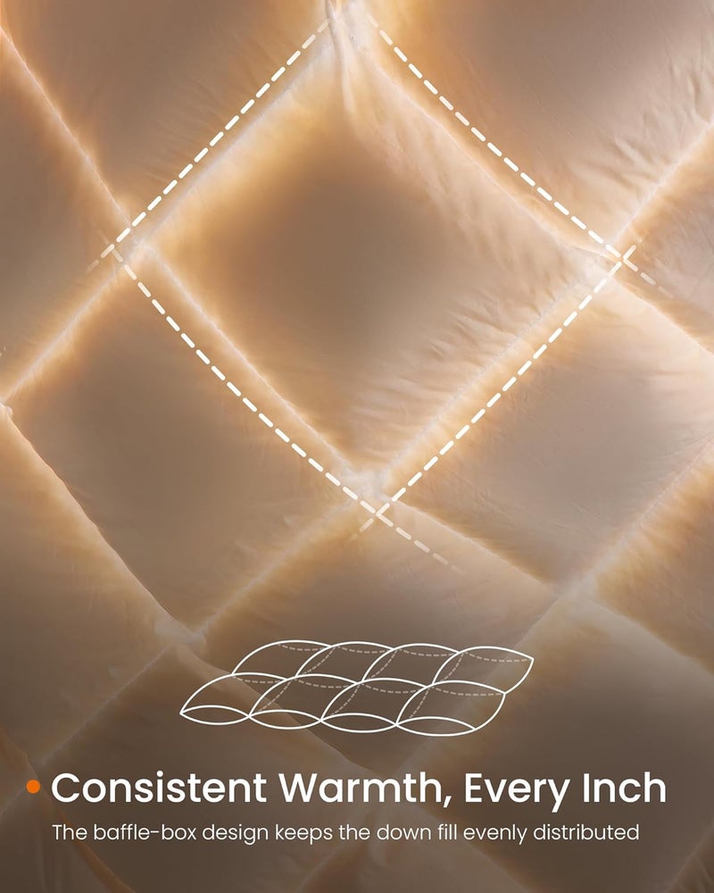 SONGMICS HOME Down Comforter, Down Duvet, King Size Duvet Insert, Feather Comforter with Corner Loops, 65 oz Filling, for All Seasons, Winter, Hotel, 106 x 90 Inches, Cloud White - Image 4