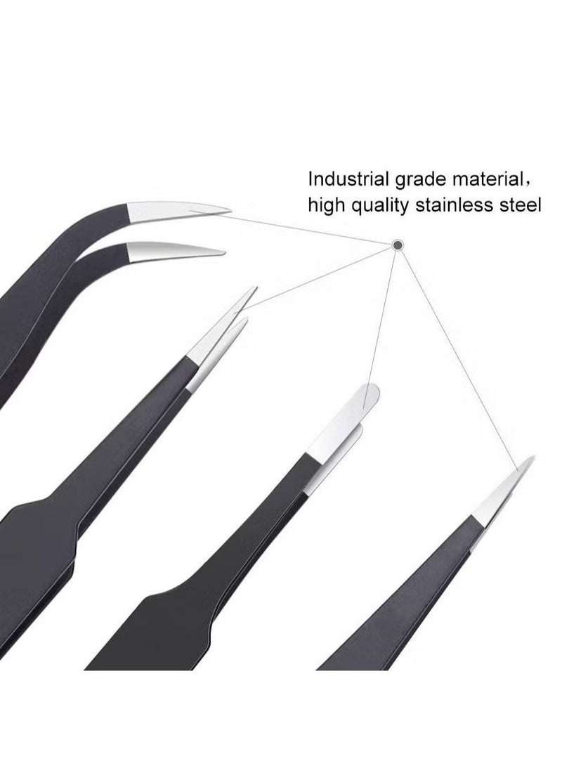 LUBUFAN 6 PCS Precision Tweezers Set, Upgraded Anti-Static Stainless Steel Curved of Tweezers, for Electronics, Laboratory Work, Jewelry-Making, Craft, Soldering (Black) - Image 3