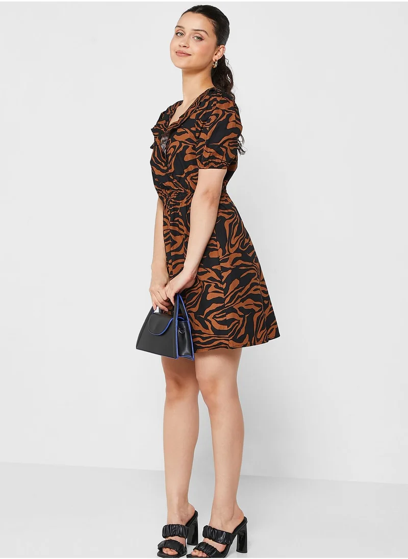 RIVER ISLAND Puff Sleeve Ruffle Detail Dress