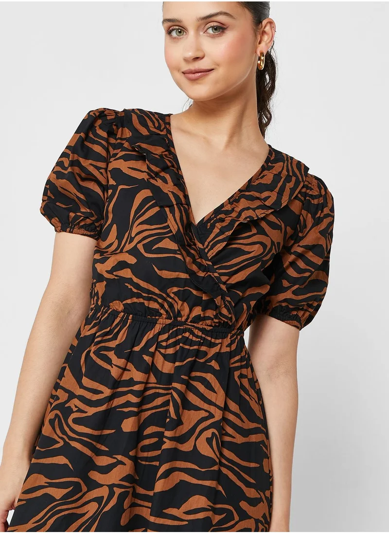 RIVER ISLAND Puff Sleeve Ruffle Detail Dress